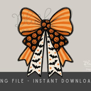 Halloween Bow PNG Coquette Cute Pumpkin Bat Ribbon Clipart Orange Striped Bow PNG for Sublimation Fall Decor Spooky Season Download Cute Bow