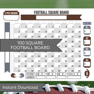 Football Squares Printable, Football Fundraiser, 100 Football Squares, Football Party Games, Football Betting Game, Football Pool Template