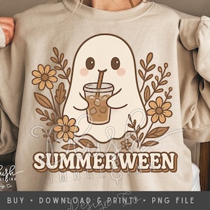 summer-ween Vibes PNG Summerween iced coffee Halloween in Summer png Trendy Sublimation Spooky Cute Ghost spooky summer ween png Trending