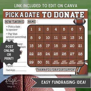 Football fundraiser team fundraising printable team donation Calendar football fundraising idea fill my board football printable football