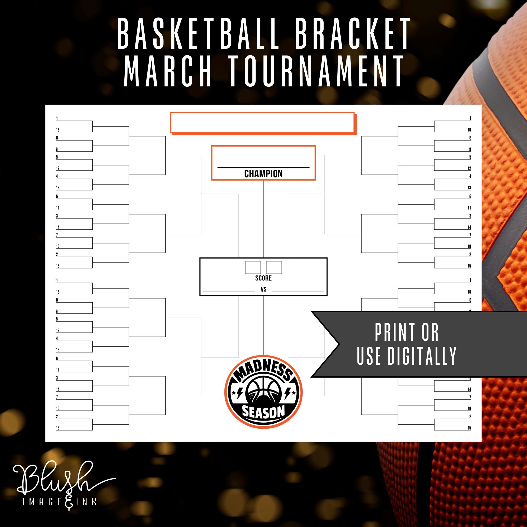 Basketball Tournament Printable Bracket 64 Team Editable Style Bracket ...