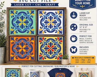 Floral schuur quilt SVG-bestand gesneden, geometrische bloem lasergesneden ontwerp | Mediterraan blok (12 x 12)