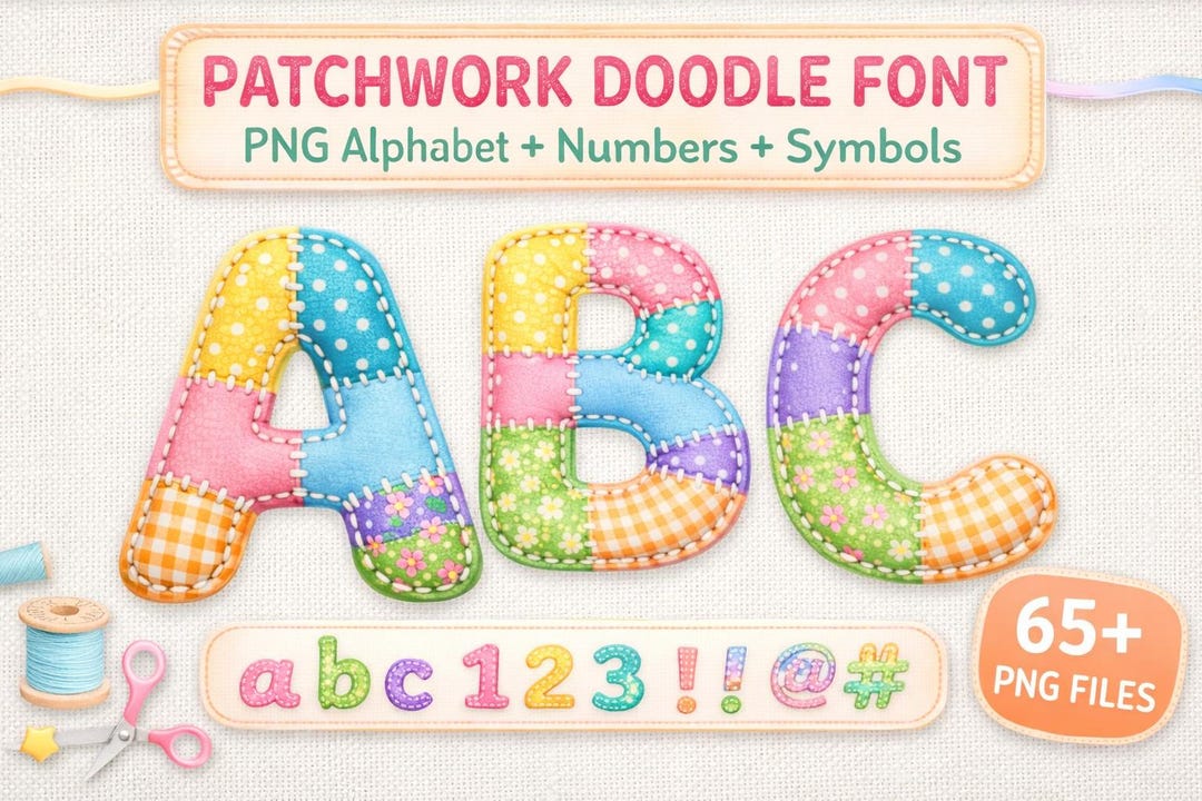 Patchwork Doodle Alphabet PNG, Quilted Fabric Letters (digital Download ...