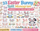 Easter Bunny Split Monogram PNG Bundle | Faux Yarn Knit Bunny Art (Digital Download)