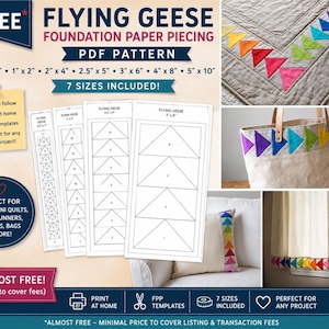 Fast kostenloses Quiltmuster „Fliegende Gänse“ (FPP) | 7 Größen, modernes Quilting (PDF-Download)