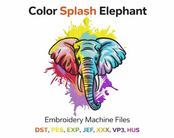 Color Splash Elephant Embroidery Design | Artistic Animal Machine File | 5 sizes (Digital Download)