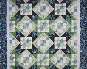 Modello per trapunta Emerald Starshine, design patchwork, misure grembo e matrimoniale (download digitale)