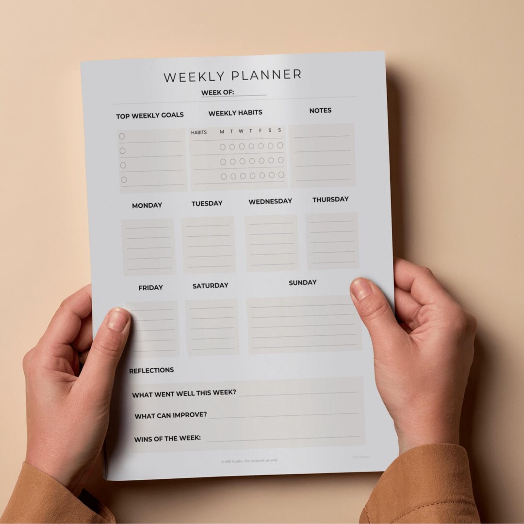 Minimalist Weekly Planner Printable | Weekly Schedule | Goals | Habits ...