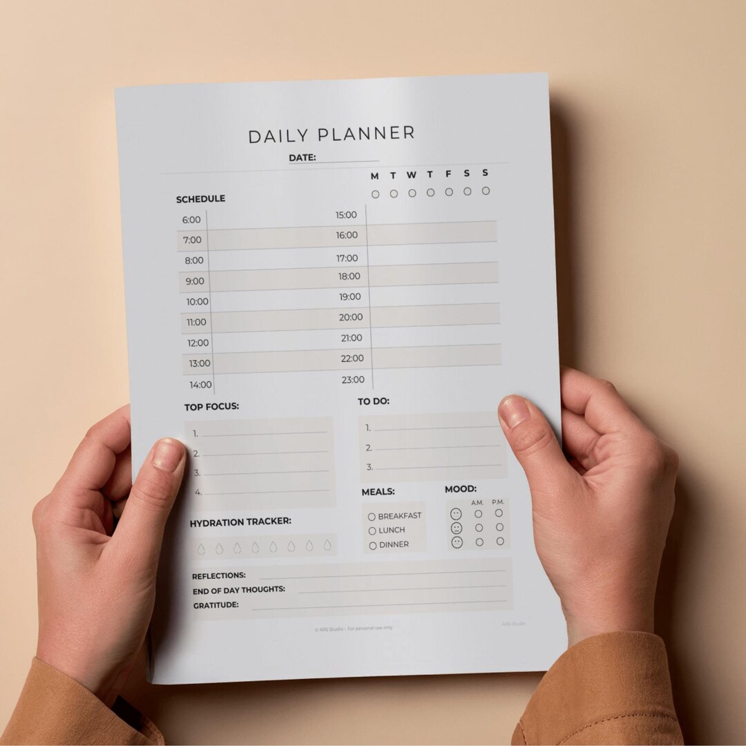 Minimalist Daily Planner Printable | A4 & US Letter + Digital Version ...