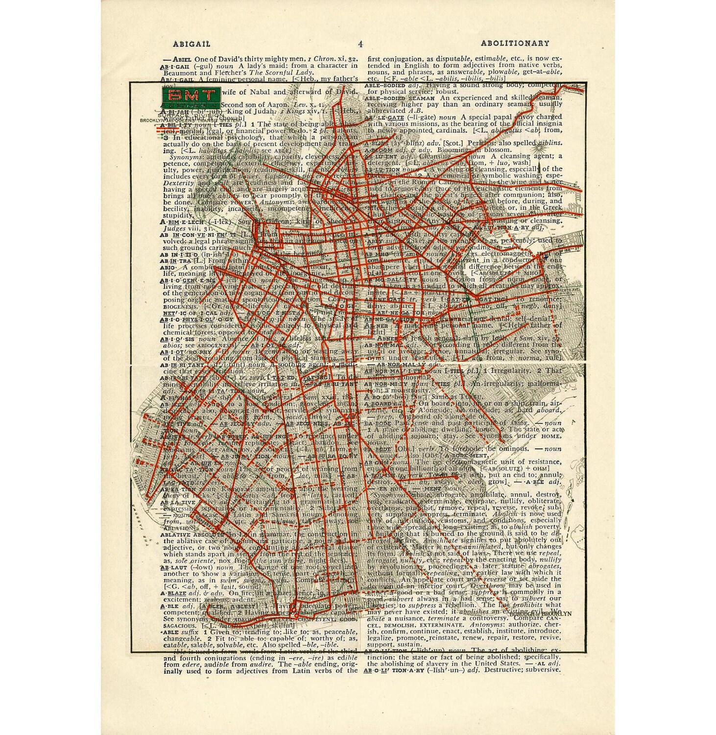 Trolley Map Brooklyn Dictionary bmt bqt queens new york Etsy