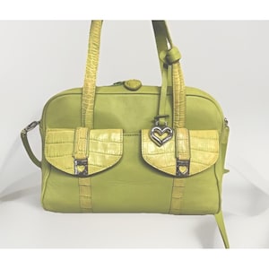 Brighton Green Chatreuse Croc Embossed Leather Handle Shoulder Purse image 1