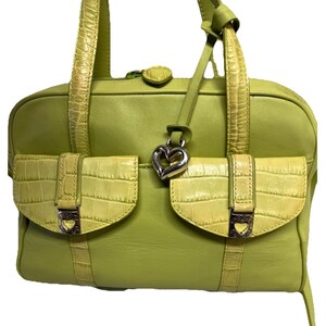 Brighton Green Chatreuse Croc Embossed Leather Handle Shoulder Purse image 5