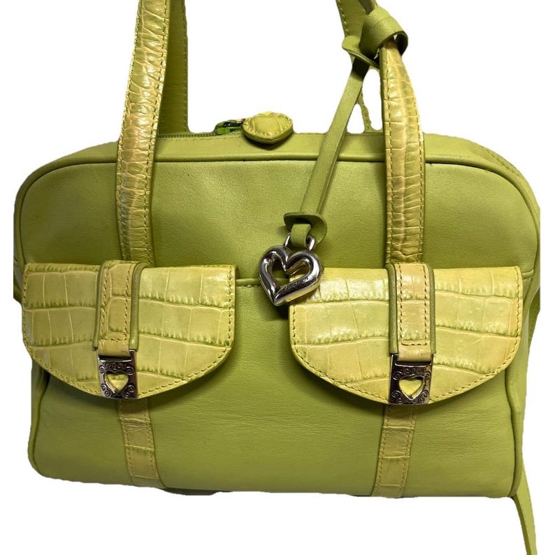 Brighton Green Chatreuse Croc Embossed Leather Handle Shoulder Purse image 5