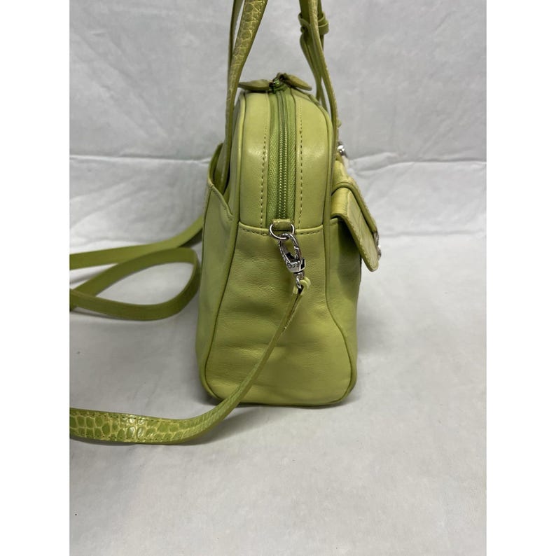 Brighton Green Chatreuse Croc Embossed Leather Handle Shoulder Purse image 6