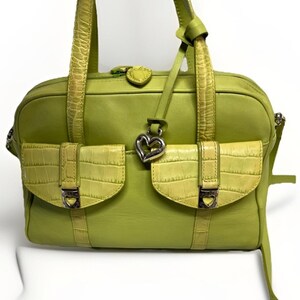 Brighton Green Chatreuse Croc Embossed Leather Handle Shoulder Purse image 2