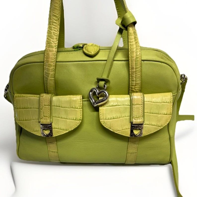 Brighton Green Chatreuse Croc Embossed Leather Handle Shoulder Purse image 2