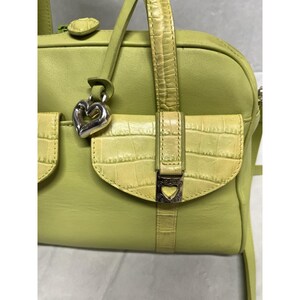 Brighton Green Chatreuse Croc Embossed Leather Handle Shoulder Purse image 3