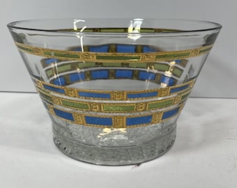 Vintage MCM Culver Empress 22K Gold Ice Bucket Green Blue Stripe