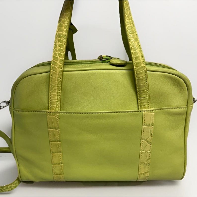 Brighton Green Chatreuse Croc Embossed Leather Handle Shoulder Purse image 7