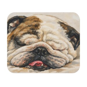 Sleeping Bulldog Watercolor Mouse Pad, English Bulldog Dog Lover Gift, Aesthetic Pet Office Decor, Cute Dog Art Mousepad, Desk Accessory