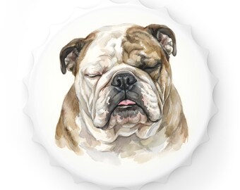 眠っているブリティッシュブルドッグのマグネット式冷蔵庫栓抜き