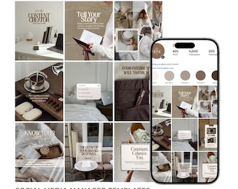 Gestor de redes sociales y creador de contenido. Plantillas de Instagram. Plantillas de tendencias inspiradas en Pinterest. Paquete Canva (descarga digital).