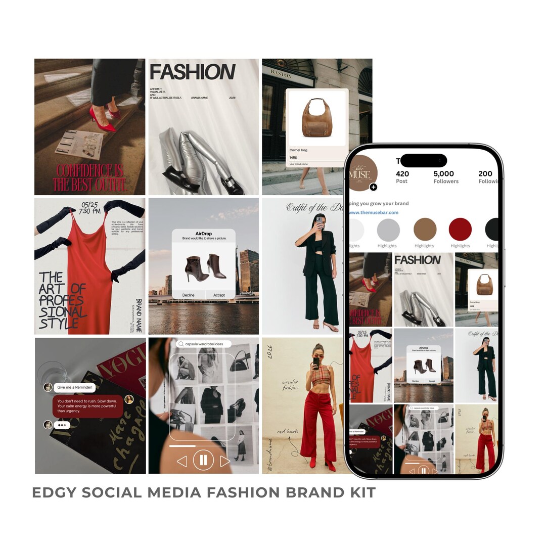 Edgy Fashion Social Media Templates for Canva, Beauty Brand Instagram ...