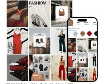 Plantillas de moda vanguardista para redes sociales en Canva, kit de Instagram para marcas de belleza, publicaciones e historias editables, descarga digital con estética moderna.