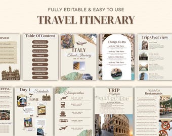Plantilla de itinerario de viaje / Planificador de viajes editable / Planificador digital para agencias de viajes / Planificador de vacaciones de luna de miel / Planificador de viajes Canva