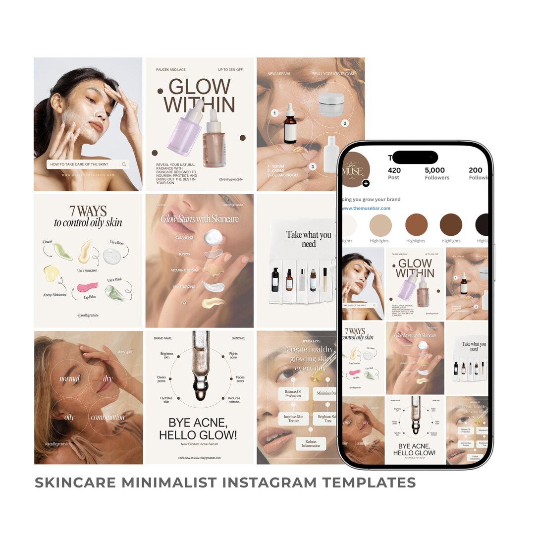 Skincare Instagram Templates for Canva, Esthetician Social Media Kit ...