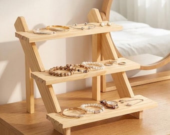 Wooden Jewelry Organizer Stand | Multi Tier Display Holder, Vanity Storage Rack
