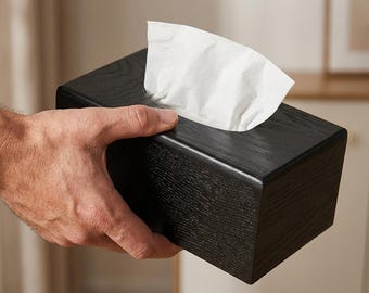 Wooden Minimalist Tissue Box Holder | Modern Black Wood Napkin Case Decor