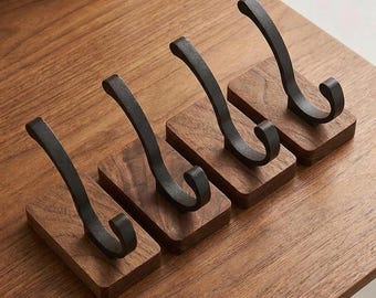 Wooden Wall Hooks Set | Rustic Aluminum Coat Holder | No Drill Organizer