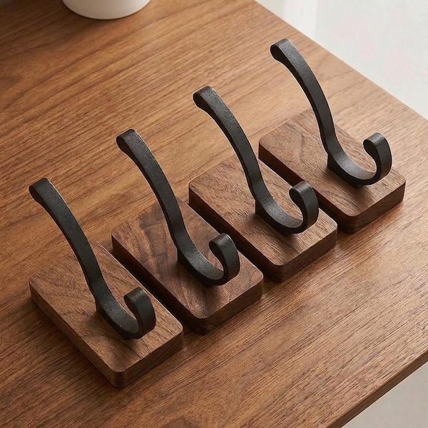 Set di ganci da parete in legno / Appendiabiti rustico in alluminio / Organizzatore senza trapano