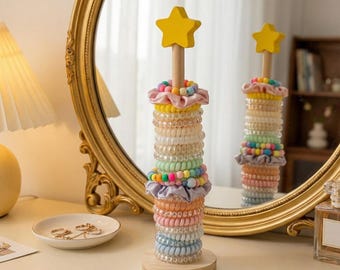 Minimalist Wood Hair Tie Holder Stand | Star Scrunchie Organizer Rack | Wooden Jewelry Stand