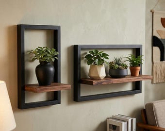 Rustic Style Wood Floating Shelves Set | Modern Minimalist Wall Storage Organizer