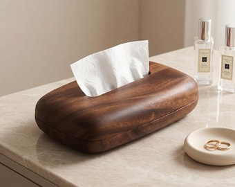 Modern Walnut Wood Tissue Box Cover | Removable Tissue Holder for Bathroom, Bedroom