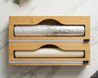 Bambus Wrap Organizer mit Cutter | Küchen Folienspender, Folienspender