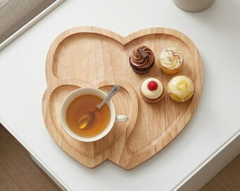 Herzförmiges hölzernes Serviertablett | Unterteilte Snackplatte Holz | Rustikale Art Küchen Dekor