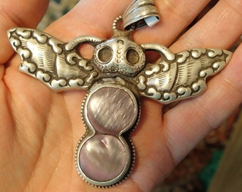Large Moth with Mother of Pearl in Sterling Silver Pendant