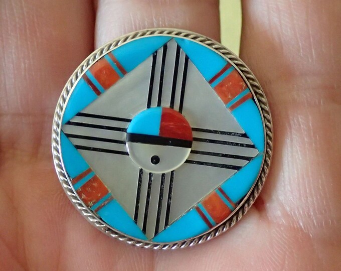 Zuni Sun Face Inlay Zia Symbol Sterling Ring Sz 9.5 Etsy