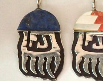 Hopi Tribe Inlay Bear Paw Pendant Sterling Silver