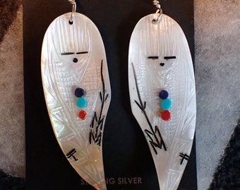 Large Corn Maiden Zuni  Earrings in Sterling Silver.  hooks