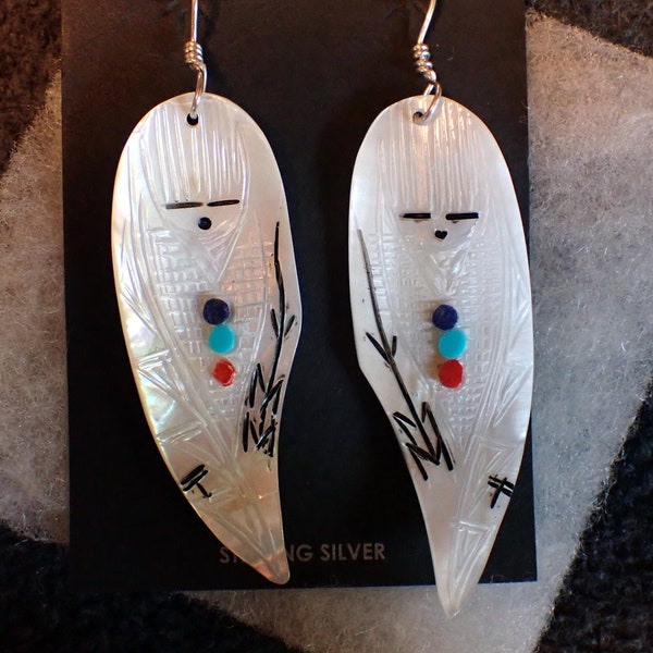 Large Corn Maiden Zuni  Earrings in Sterling Silver.  hooks