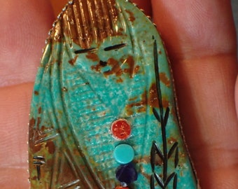 Corn Maiden Ring WOW  Ex Large Zuni hand Carved Turquoise in Sterling adjustable