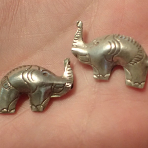 Two Hill Tribe Elephant Beads sterling 1 inch