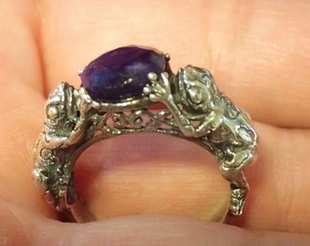 Frog - Sapphire  Sterling Silver Ring Jewelry sz.7.5