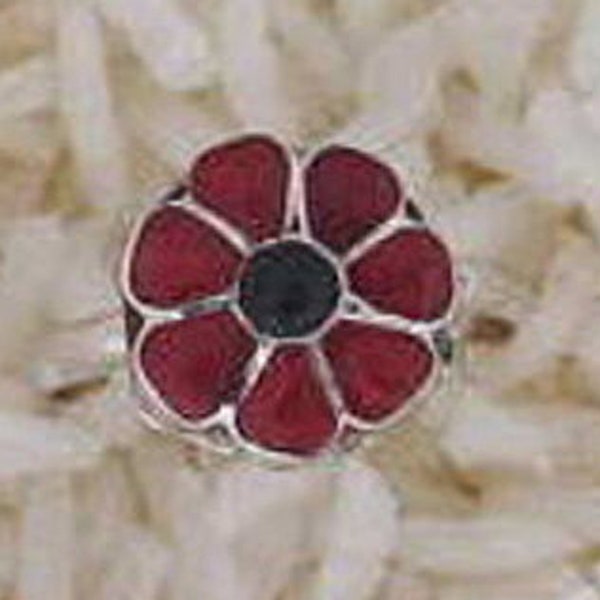 Zuni Inlay Coral Flower Sterling Silver Ring sz 5.5