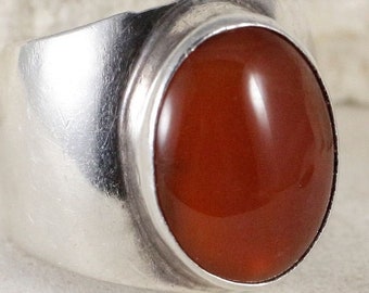 NAKAI Oval Carnelian sz 8 Sterling Wide Band RIng Vintage
