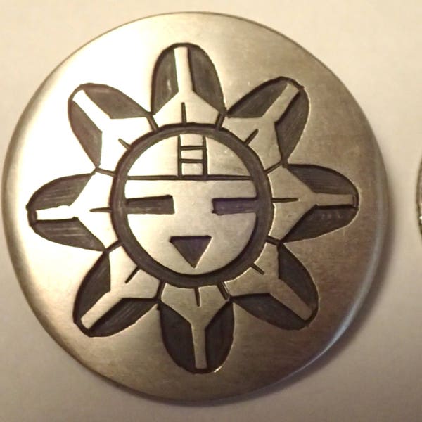 Hopi Sun Face Pendant / Pin  Sterling  signed